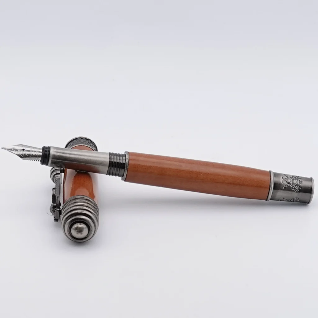 Pear Wood Honeybee Fountain Pen with Gun Metal Plated Fittings (1228)