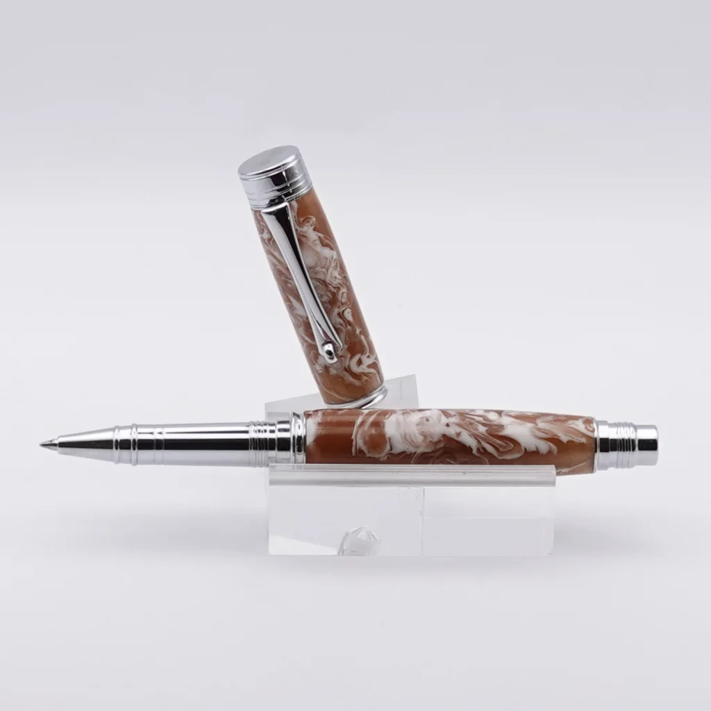Rollerball Pen in Brown and White with Chrome Fittings