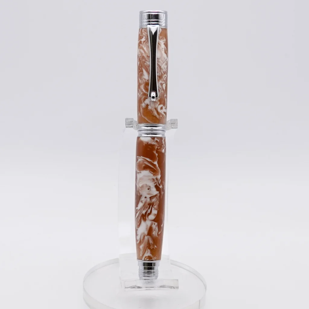 Rollerball Pen in Brown and White with Chrome Fittings