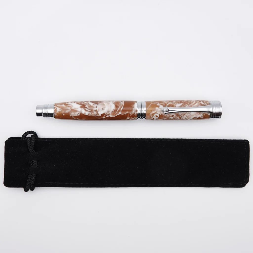 Rollerball Pen in Brown and White with Chrome Fittings