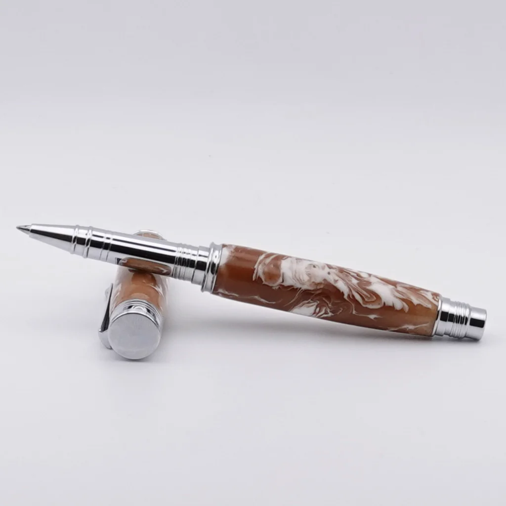 Rollerball Pen in Brown and White with Chrome Fittings