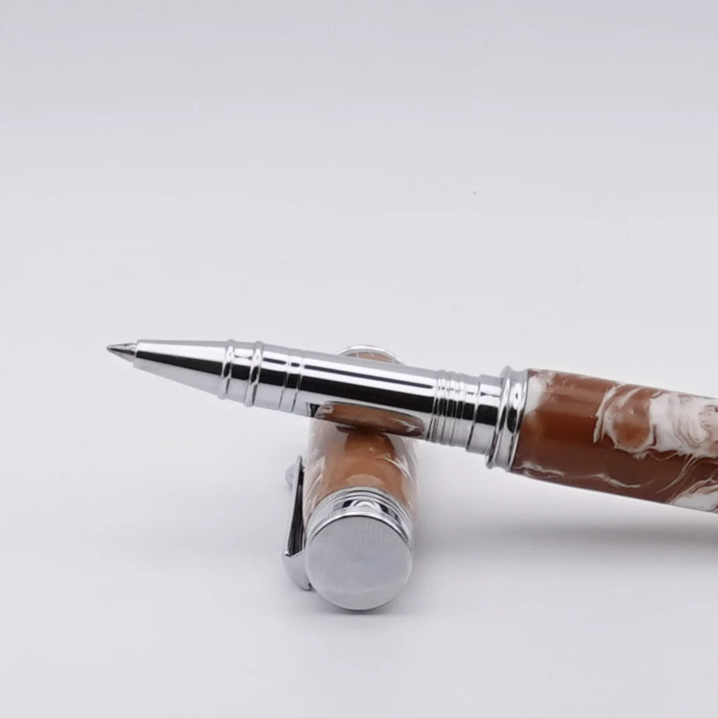 Rollerball Pen in Brown and White with Chrome Fittings