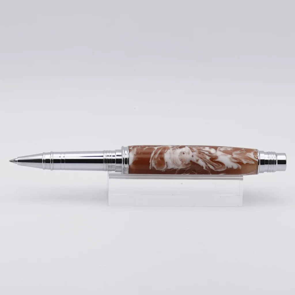 Rollerball Pen in Brown and White with Chrome Fittings