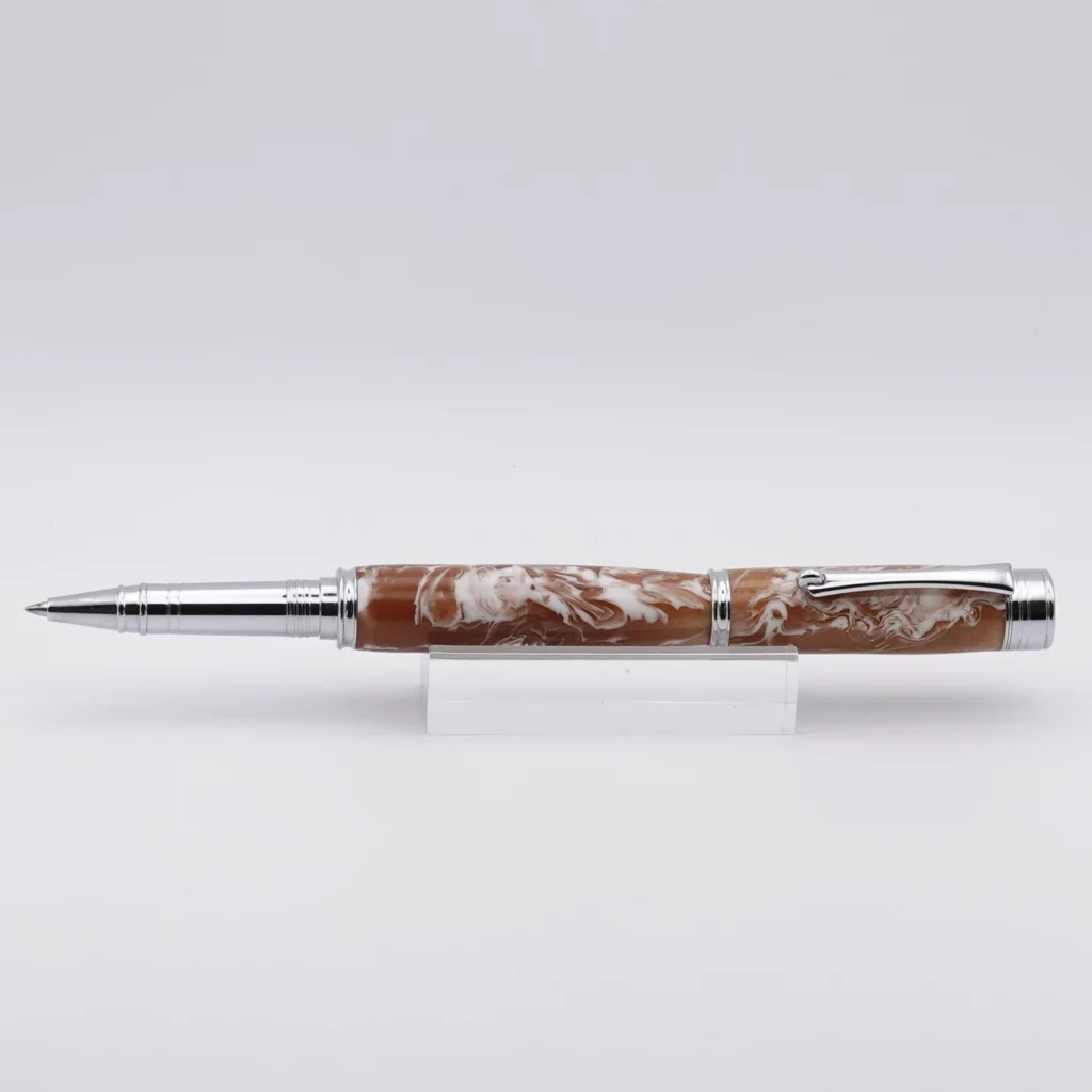 Rollerball Pen in Brown and White with Chrome Fittings