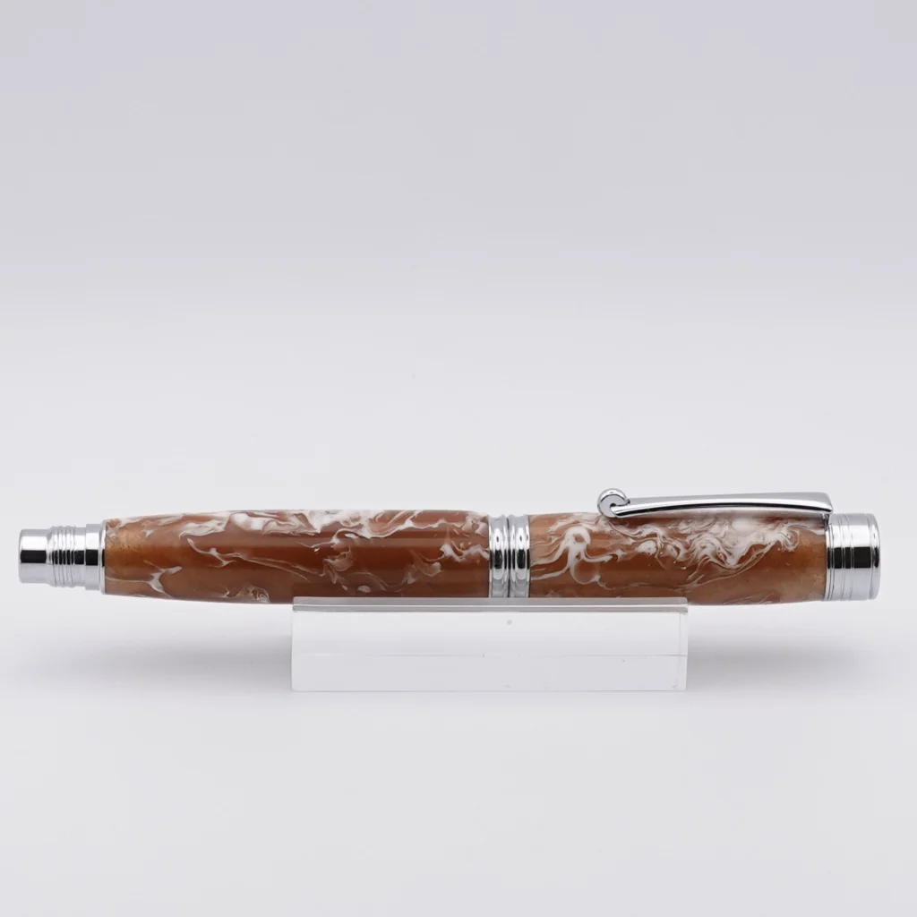 Rollerball Pen in Brown and White with Chrome Fittings