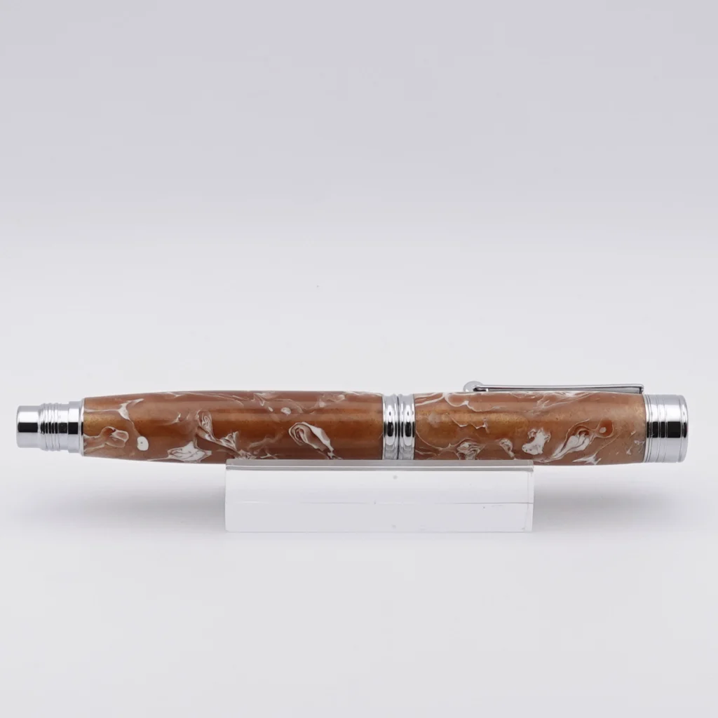 Rollerball Pen in Brown and White with Chrome Fittings