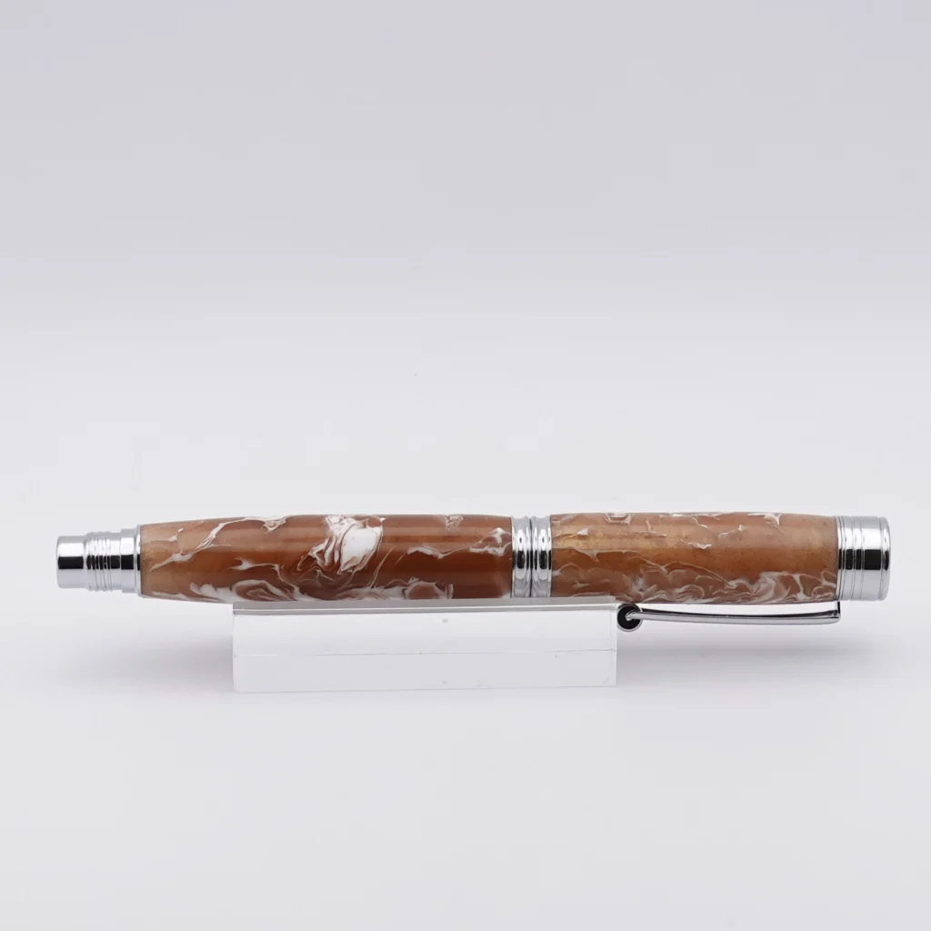 Rollerball Pen in Brown and White with Chrome Fittings