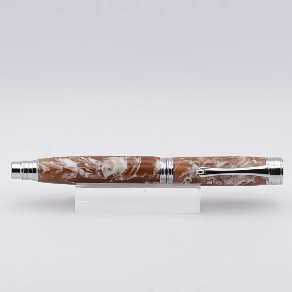 Rollerball Pen in Brown and White with Chrome Fittings