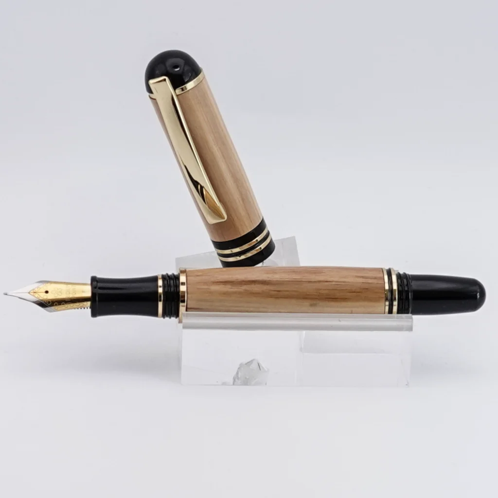 Olive Fountain Pen with Black and Gold Plated Fittings