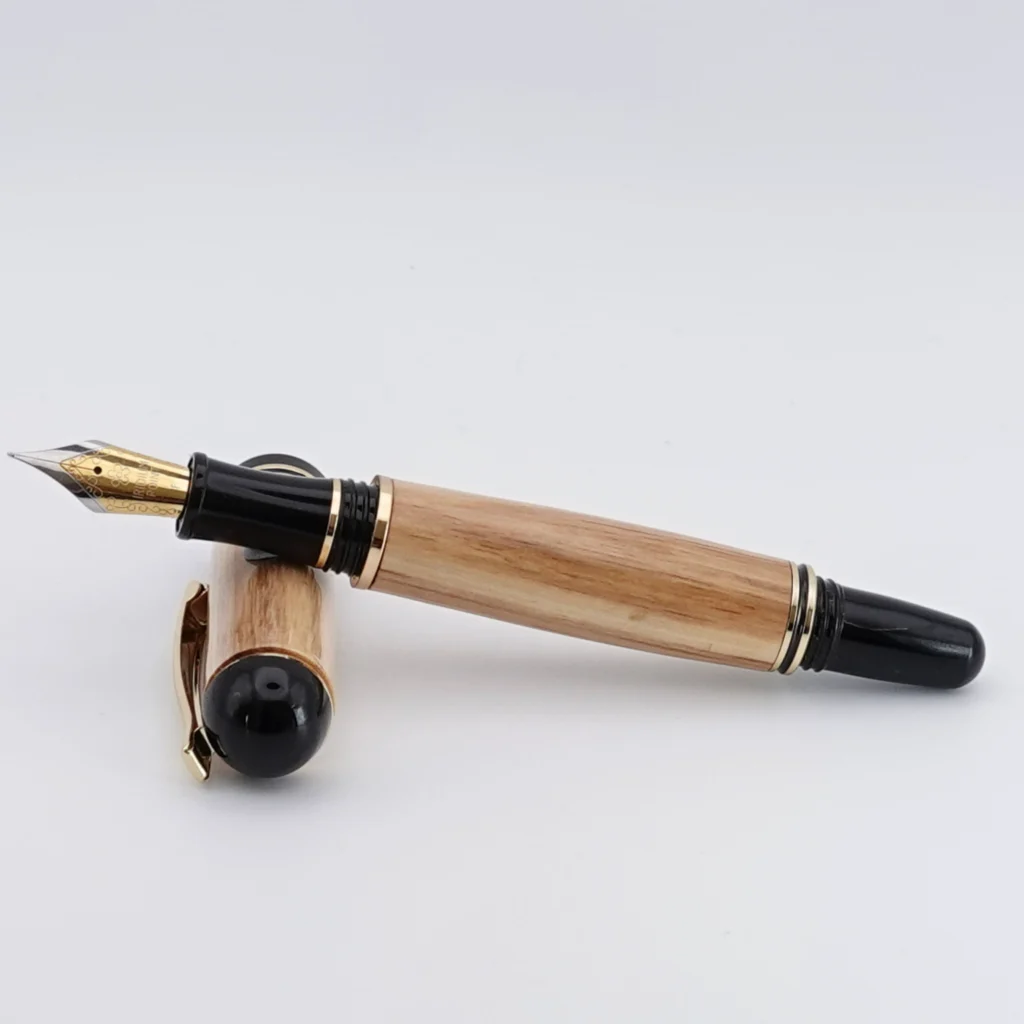 Olive Fountain Pen with Black and Gold Plated Fittings