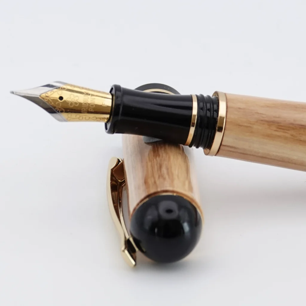 Olive Fountain Pen with Black and Gold Plated Fittings