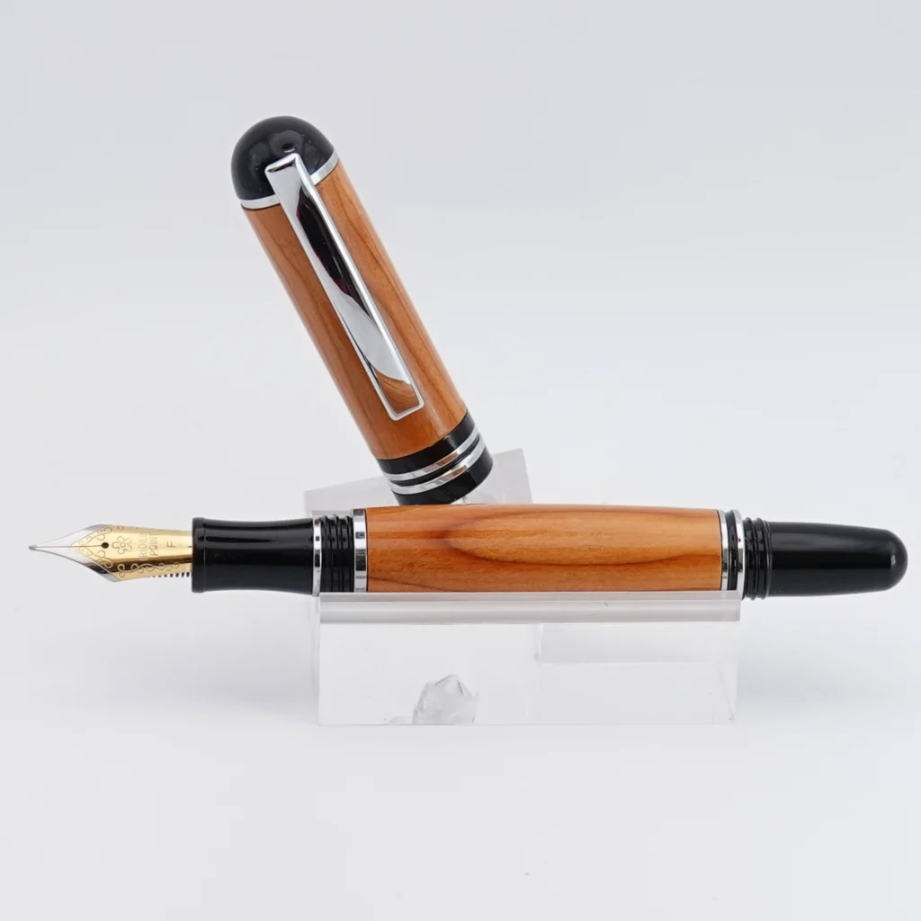 Yew Fountain Pen with Black and Chrome Fittings