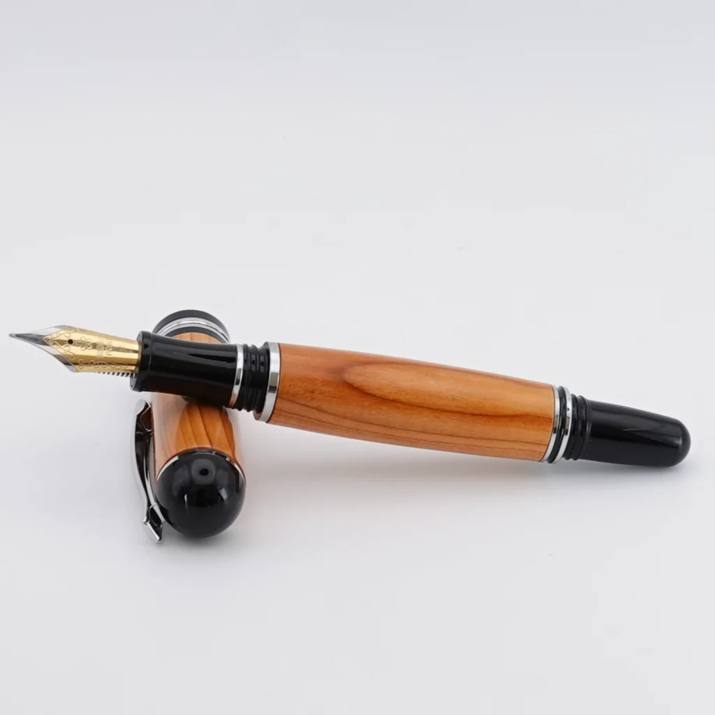 Yew Fountain Pen with Black and Chrome Fittings