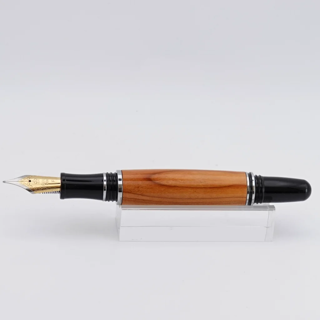 Yew Fountain Pen with Black and Chrome Fittings