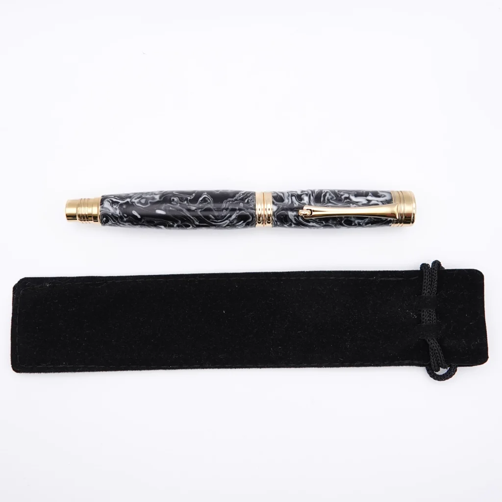 Black and White Rollerball Pen with Gold Plated Fittings (1242)