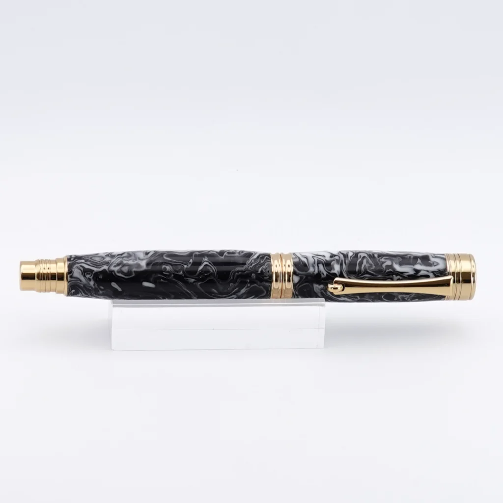 Black and White Rollerball Pen with Gold Plated Fittings (1242)