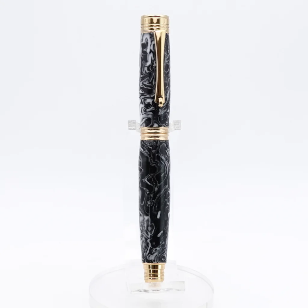 Black and White Rollerball Pen with Gold Plated Fittings (1242)