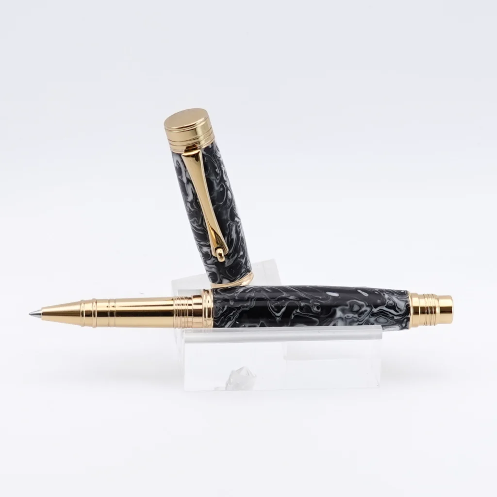 Black and White Rollerball Pen with Gold Plated Fittings (1242)
