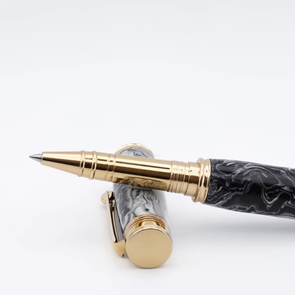 Black and White Rollerball Rollerball Pen with Gold Plated Fittings (1242)