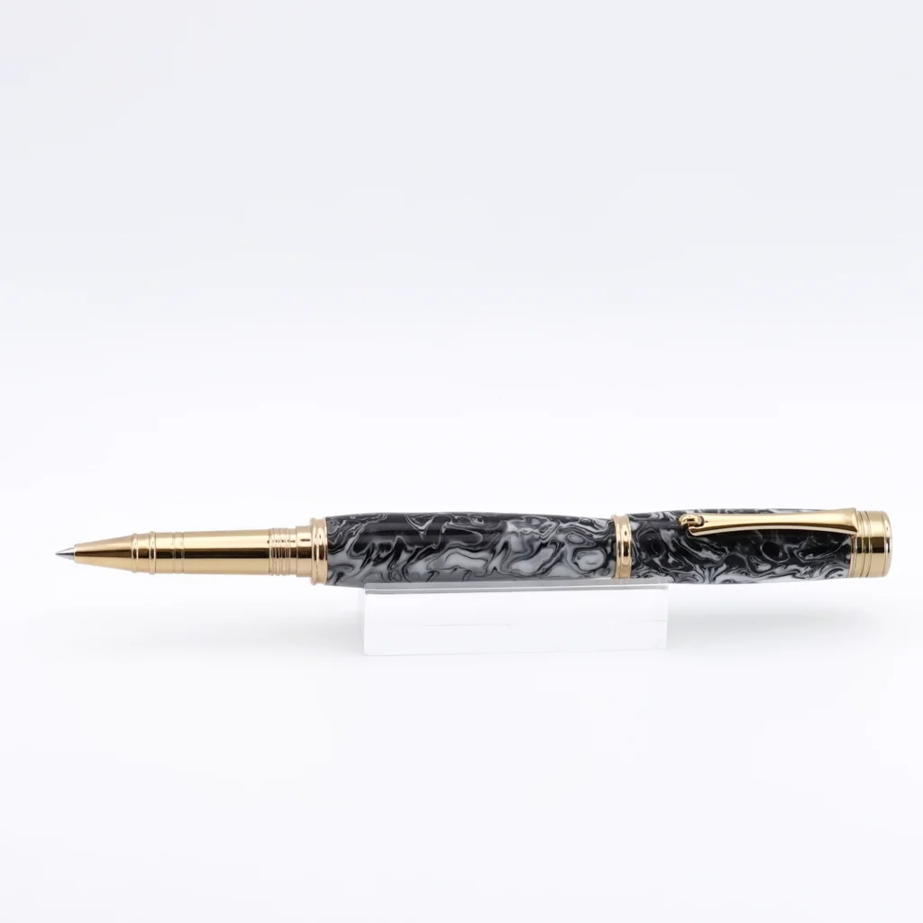 Black and White Rollerball Pen with Gold Plated Fittings (1242)