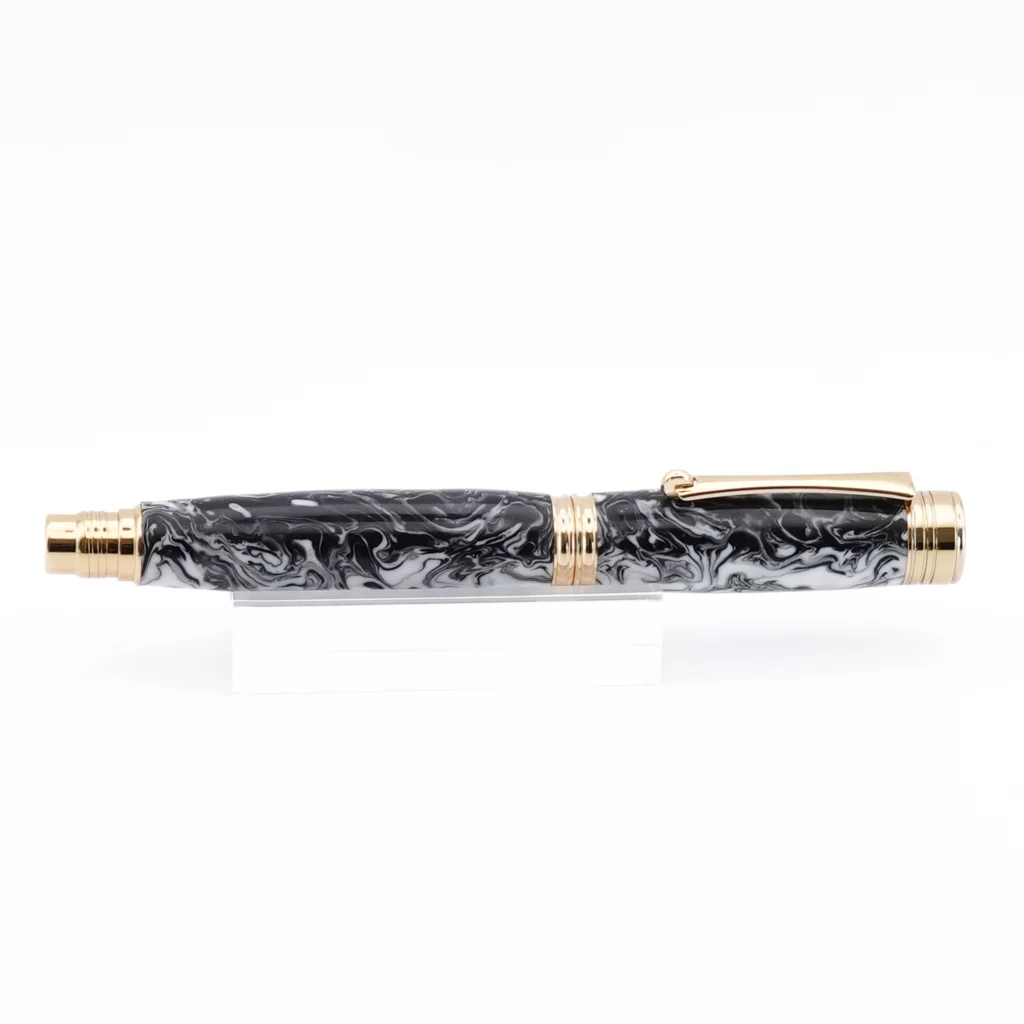 Black and White Rollerball Pen with Gold Plated Fittings (1242)