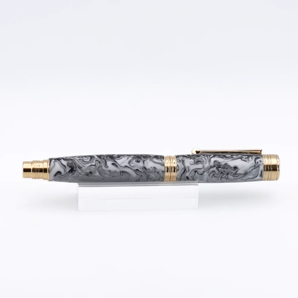 Black and White Rollerball Pen with Gold Plated Fittings (1242)