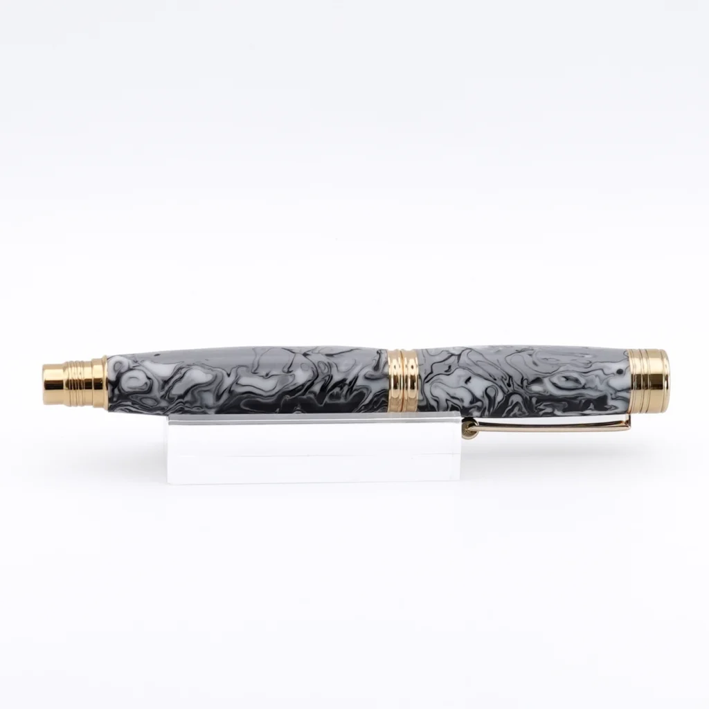 Black and White Rollerball Pen with Gold Plated Fittings (1242)