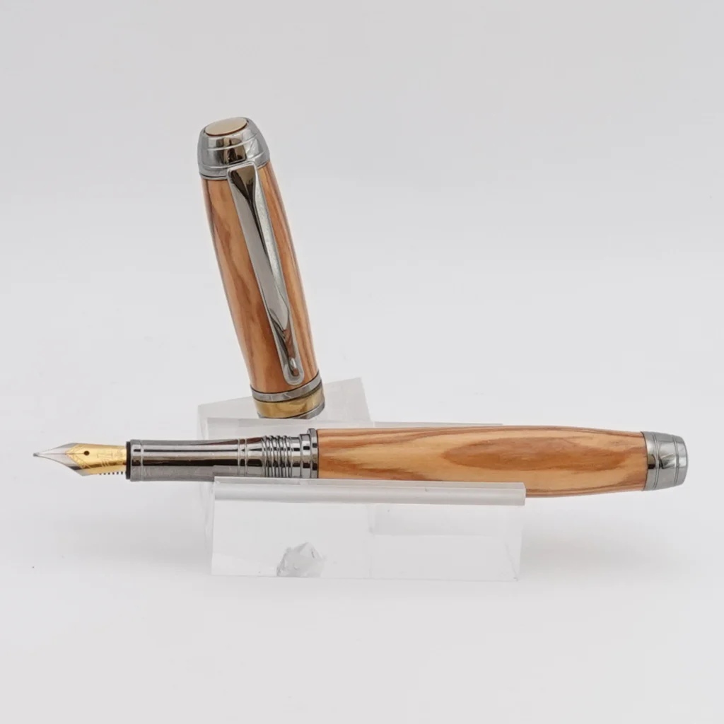 Luxury Olive Wood Fountain Pen with Black Titanium and Titanium Gold Fittings (1243)