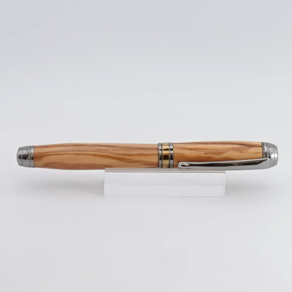 Luxury Olive Wood Fountain Pen with Black Titanium and Titanium Gold Fittings (1243)