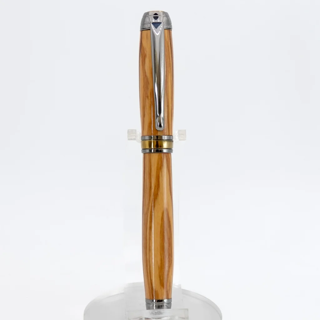 Luxury Olive Wood Fountain Pen with Black Titanium and Titanium Gold Fittings (1243)