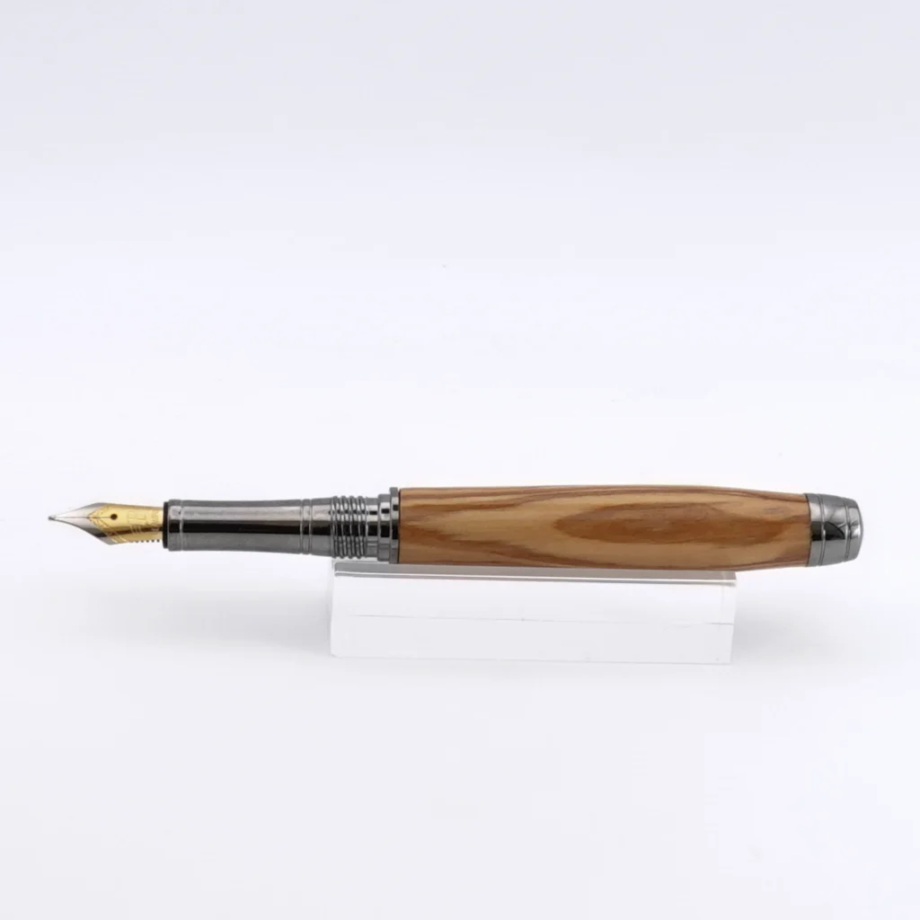 Luxury Olive Wood Fountain Pen with Black Titanium and Titanium Gold Fittings (1243)