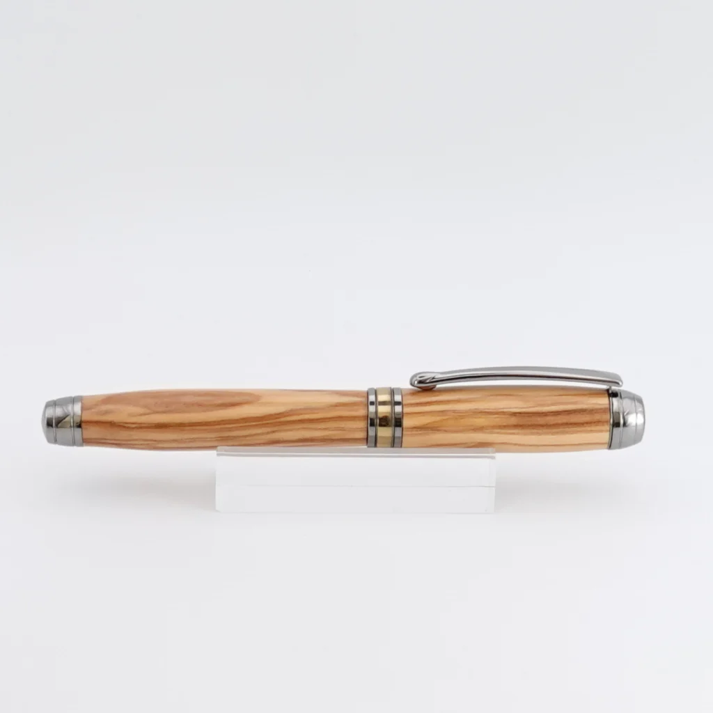 Luxury Olive Wood Fountain Pen with Black Titanium and Titanium Gold Fittings (1243)