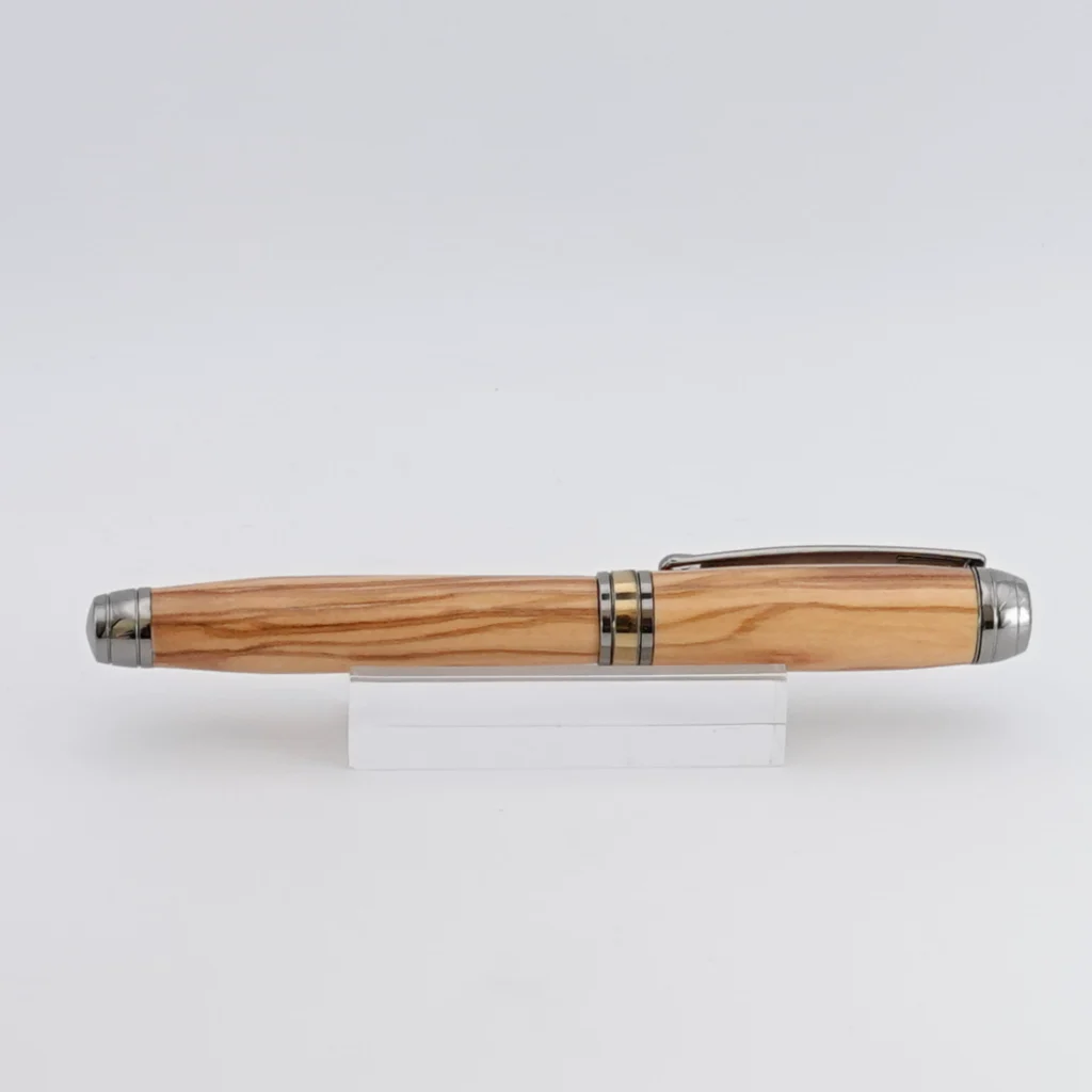 Luxury Olive Wood Fountain Pen with Black Titanium and Titanium Gold Fittings (1243)
