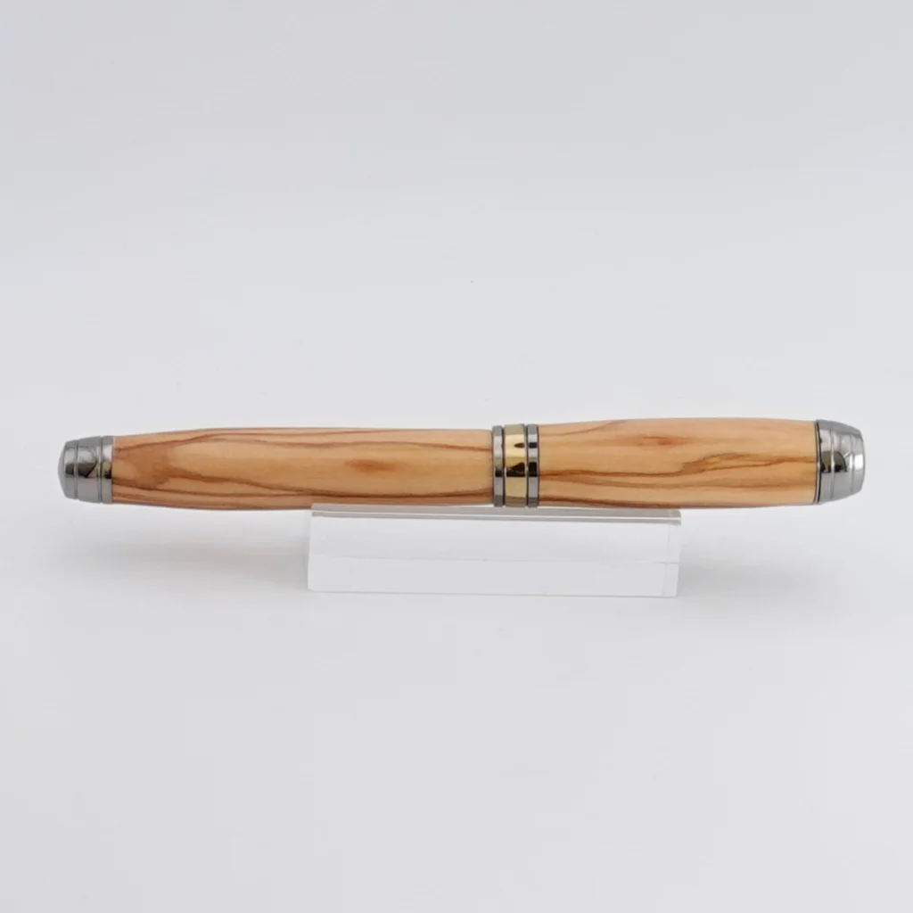 Luxury Olive Wood Fountain Pen with Black Titanium and Titanium Gold Fittings (1243)