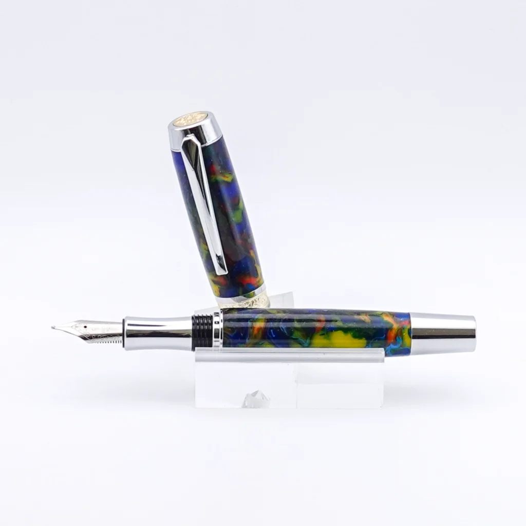 Multicoloured Fountain Pen with Chrome and Gold Plated Fittings (1257)