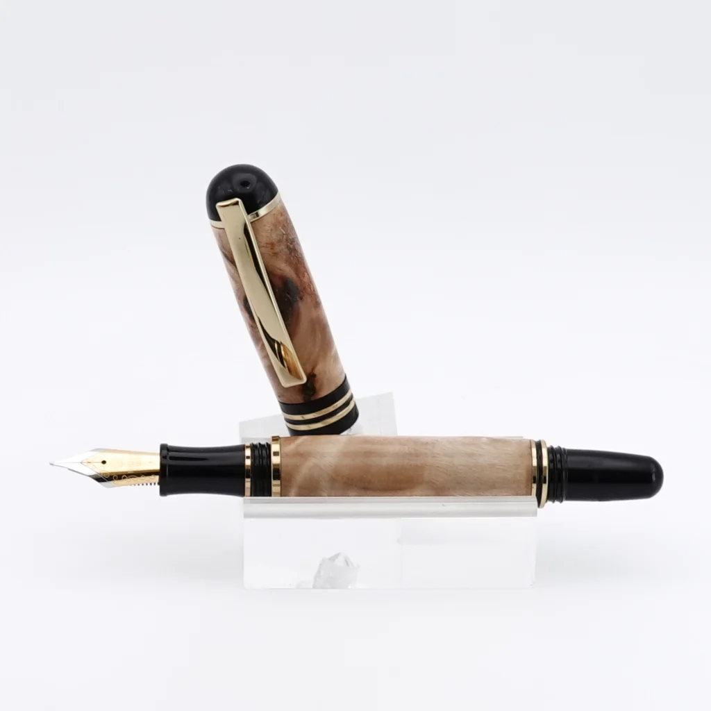 Poplar Burr Fountain Pen with Black and Gold Fittings (1253)