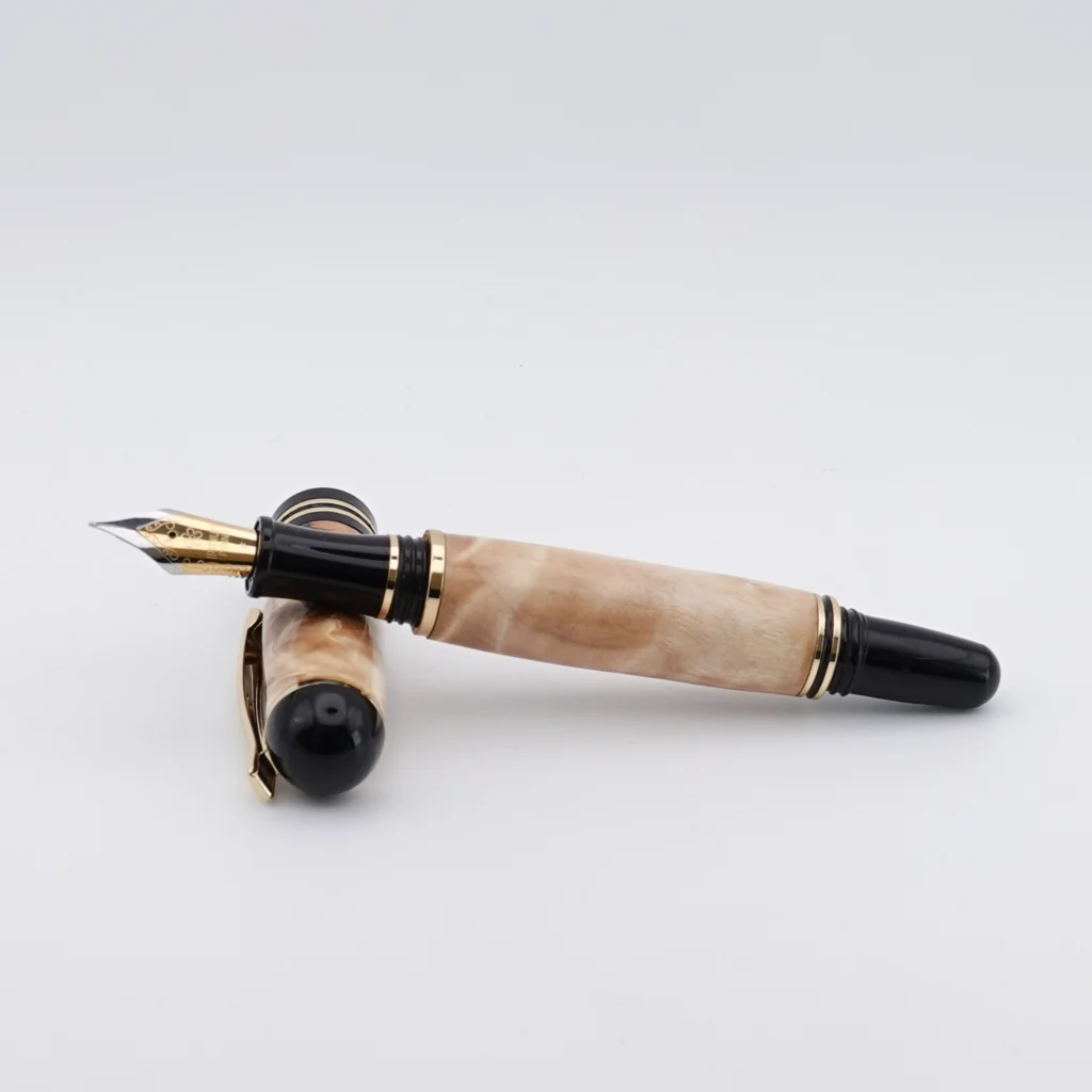 Poplar Burr Fountain Pen with Black and Gold Fittings (1253)