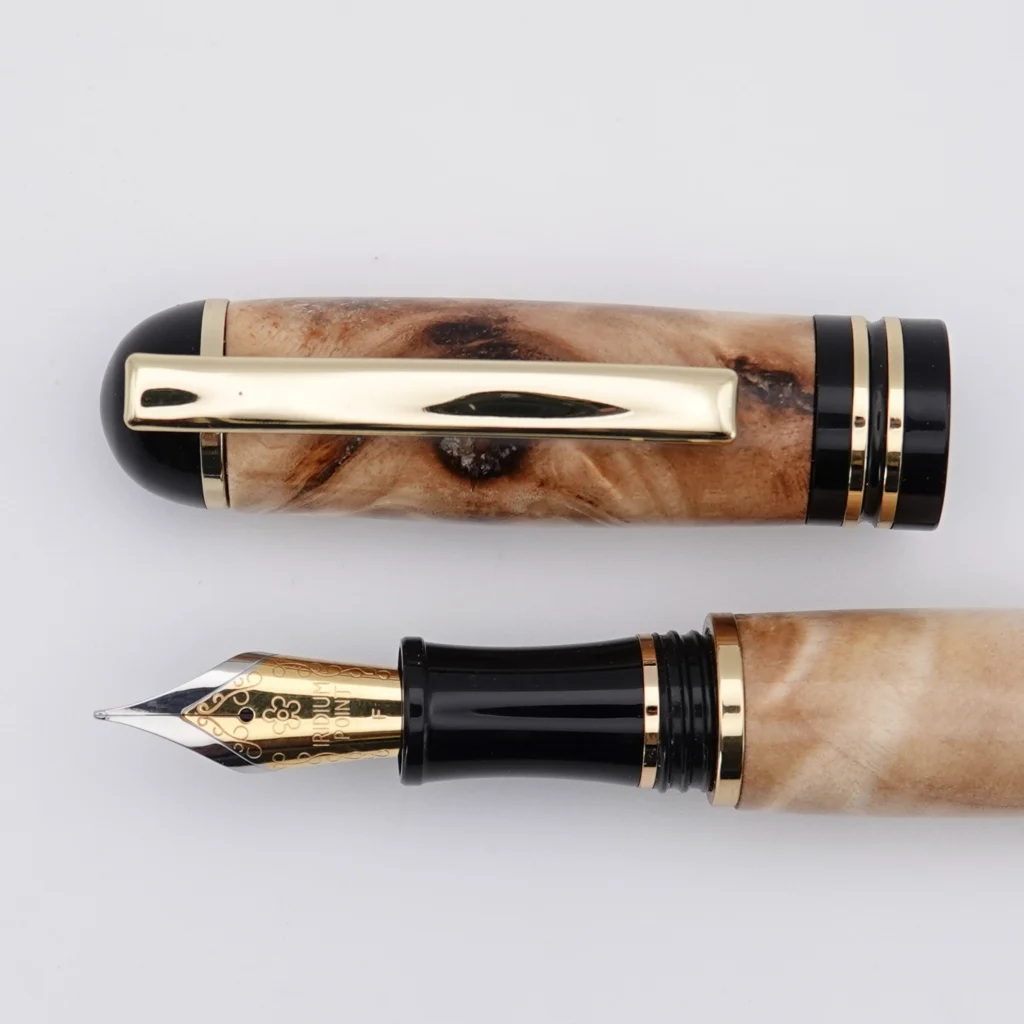 Poplar Burr Fountain Pen with Black and Gold Fittings (1253)