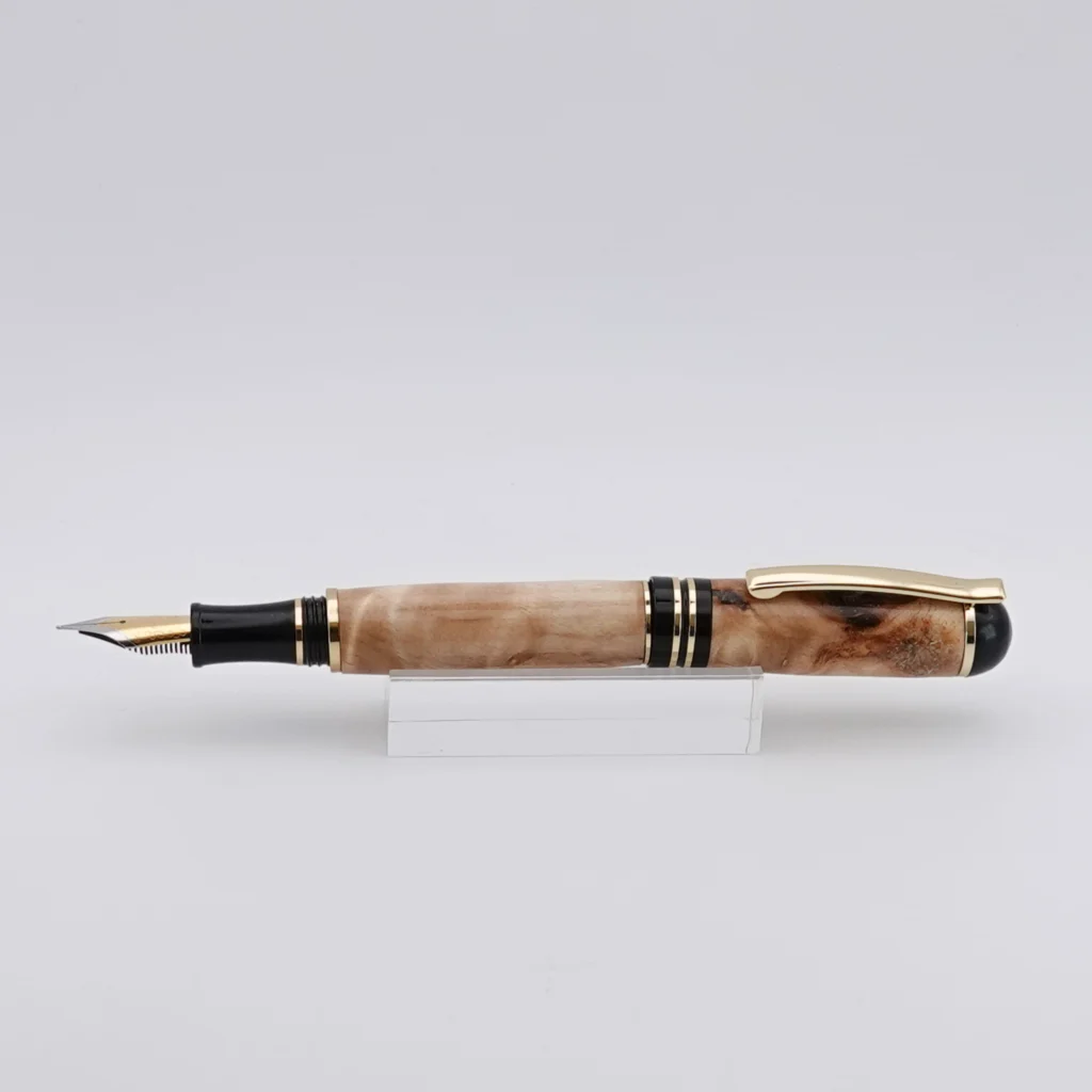 Poplar Burr Fountain Pen with Black and Gold Fittings (1253)