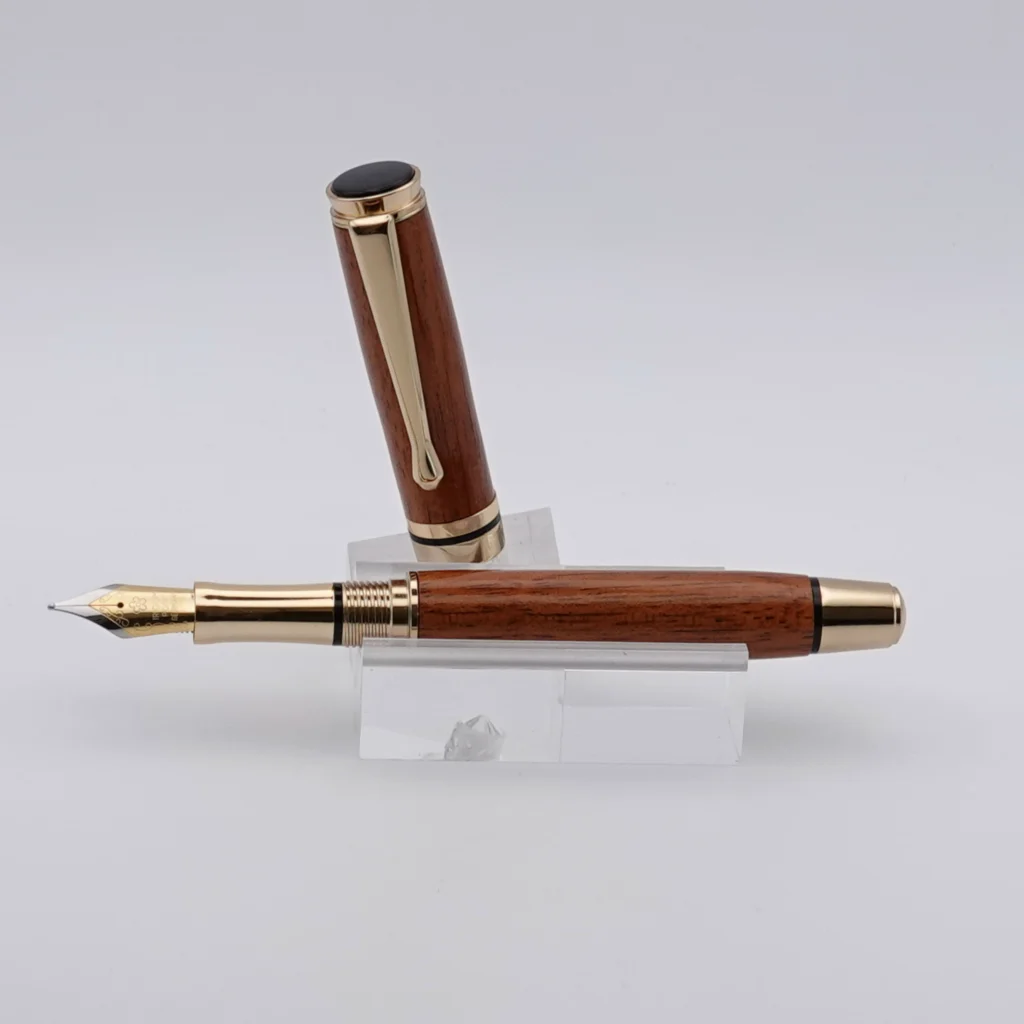 Recycled Mahogany Fountain Pen with Gold and Black Fittings (1254)