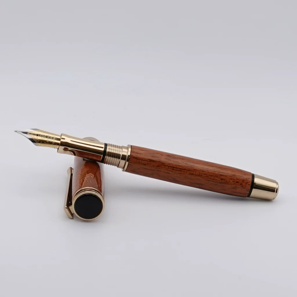 Recycled Mahogany Fountain Pen with Gold and Black Fittings (1254)