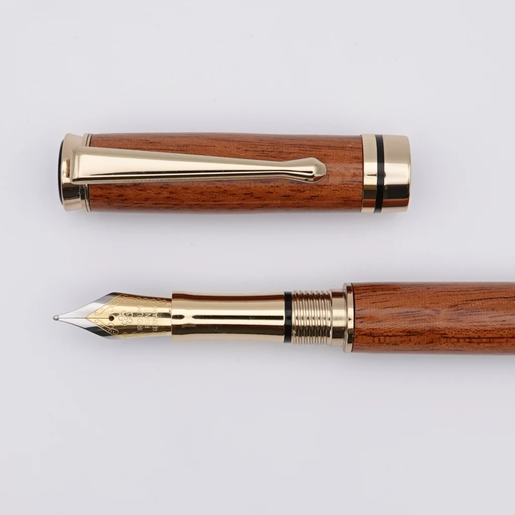 Recycled Mahogany Fountain Pen with Gold and Black Fittings (1254)