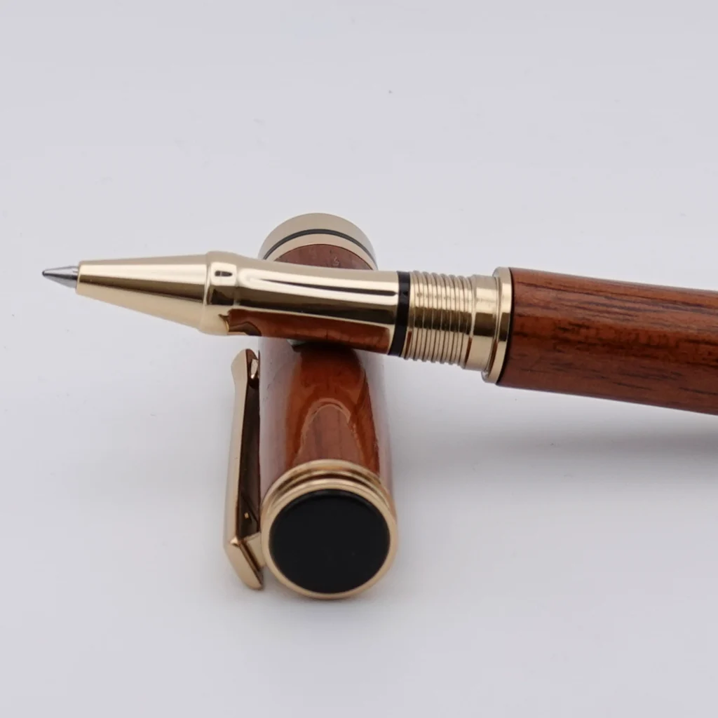 Recycled Mahogany Rollerball Pen with Gold and Black Fittings (1255)