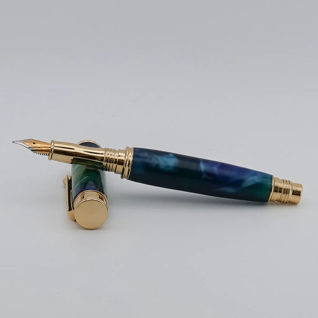 Blue and Green Fountain Pen with Gold Plated Fittings (1298)