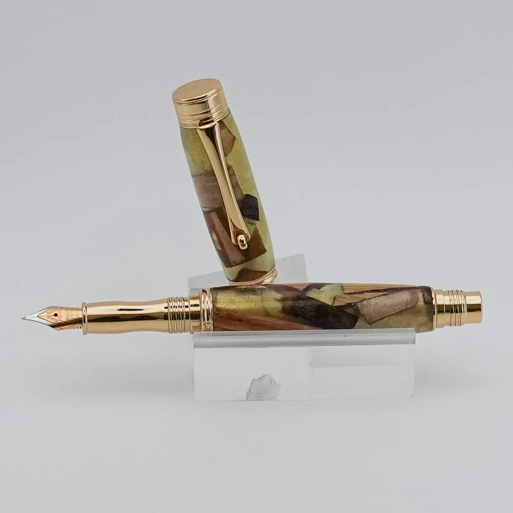 Green Scrap Wood Fountain Pen with Gold Plated Fittings (1300)
