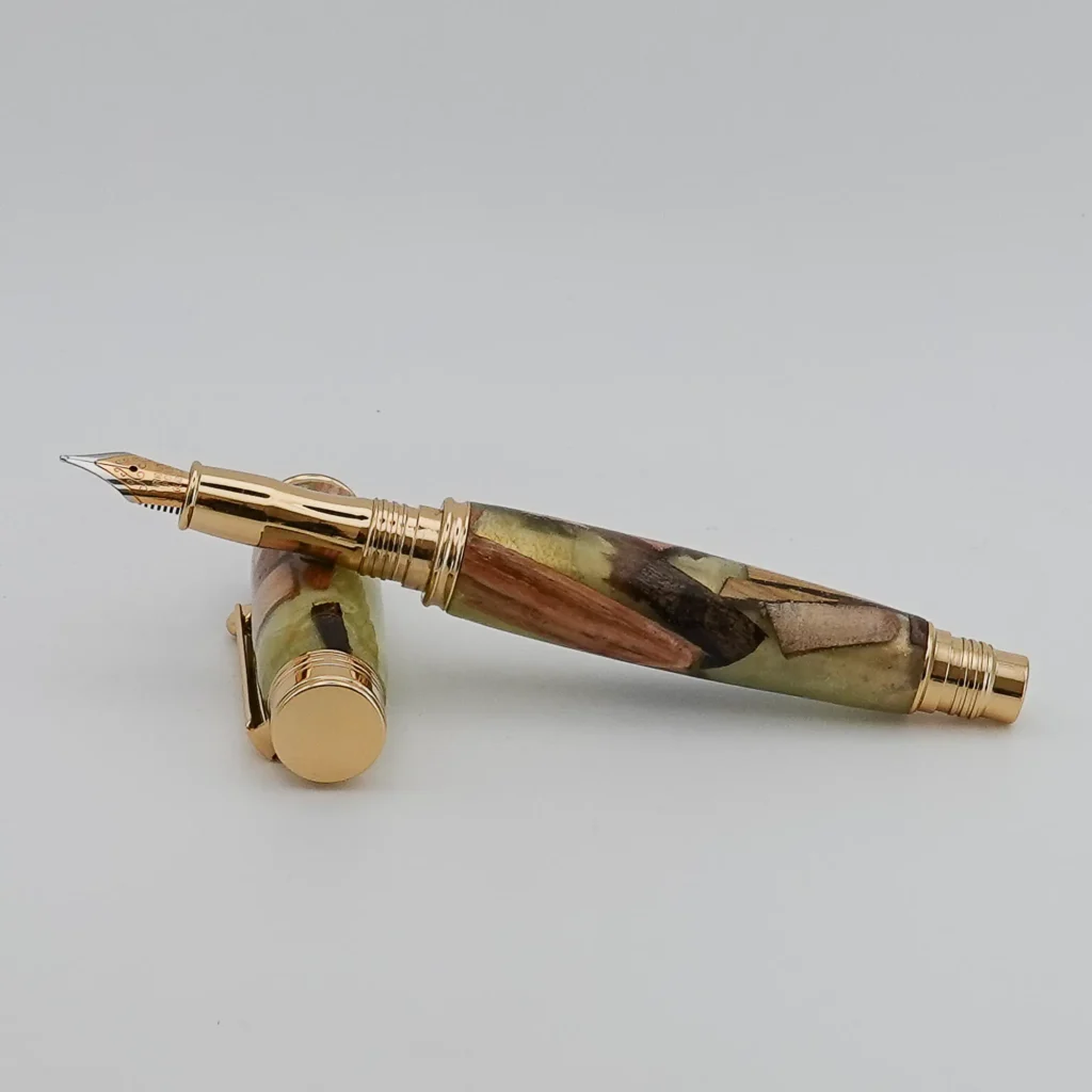 Green Scrap Wood Fountain Pen with Gold Plated Fittings (1300)