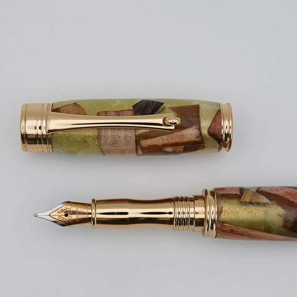 Green Scrap Wood Fountain Pen with Gold Plated Fittings (1300)