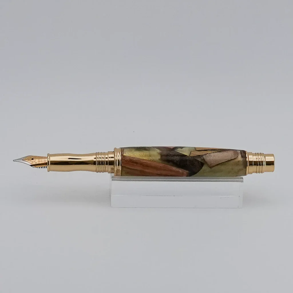 Fountain Pen made from Scrap Wood and Green Resin (1300)